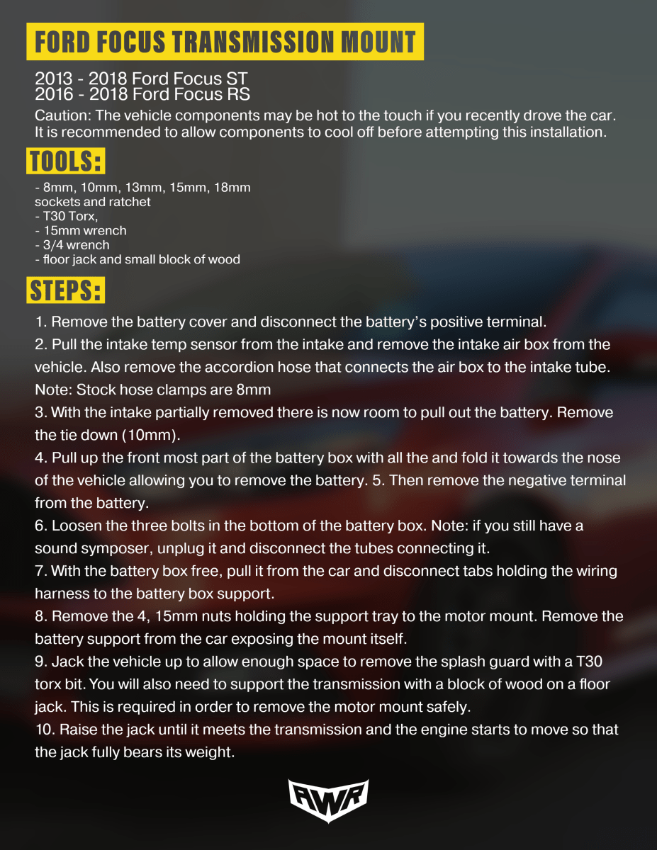 AWR Racing - AWR Racing 2013 - 2018 Ford Focus ST mount kit - Panda Motorworks