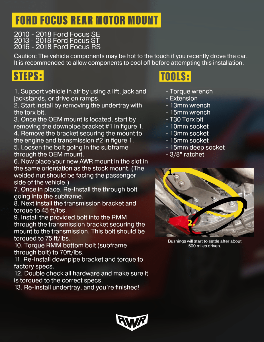 AWR Racing - AWR Racing 2013 - 2018 Ford Focus ST mount kit - Panda Motorworks