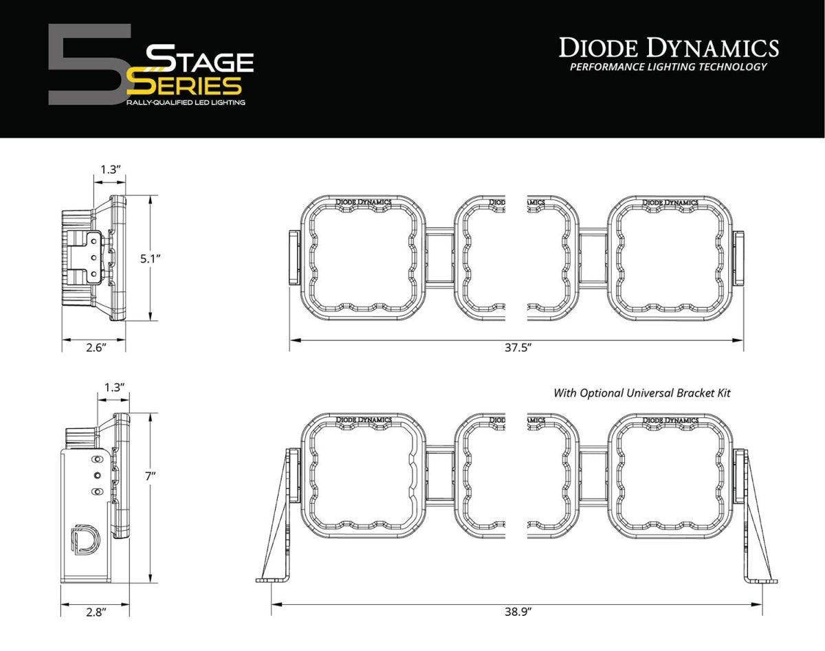 Diode Dynamics - Diode Dynamics SS5 CrossLink 6 - Pod LED Light Bar w/Universal Bracket Kit - Panda Motorworks
