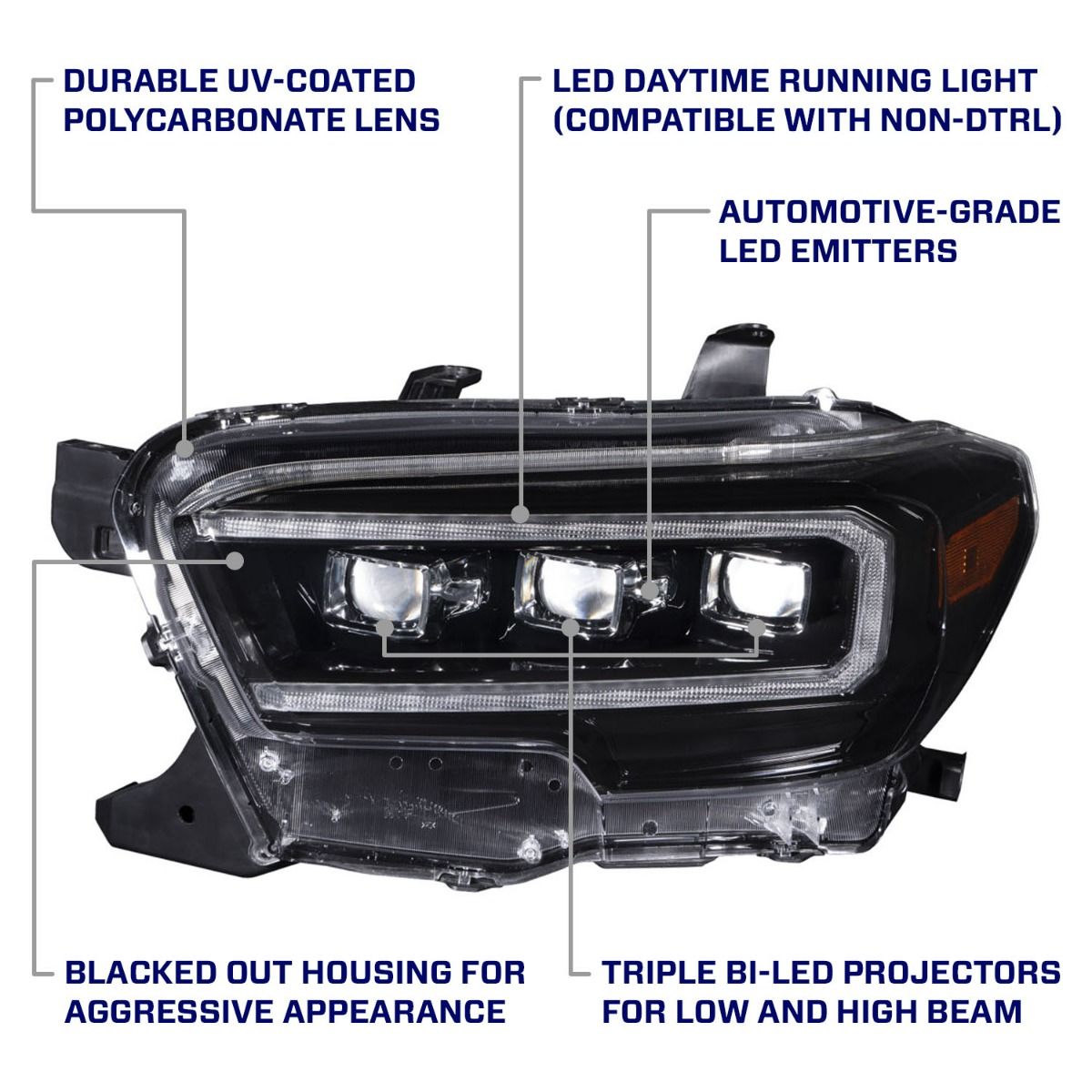 Form Lighting - 2016 - 2023 Toyota Tacoma LED Projector Headlights with Selectable DRL (pair)
