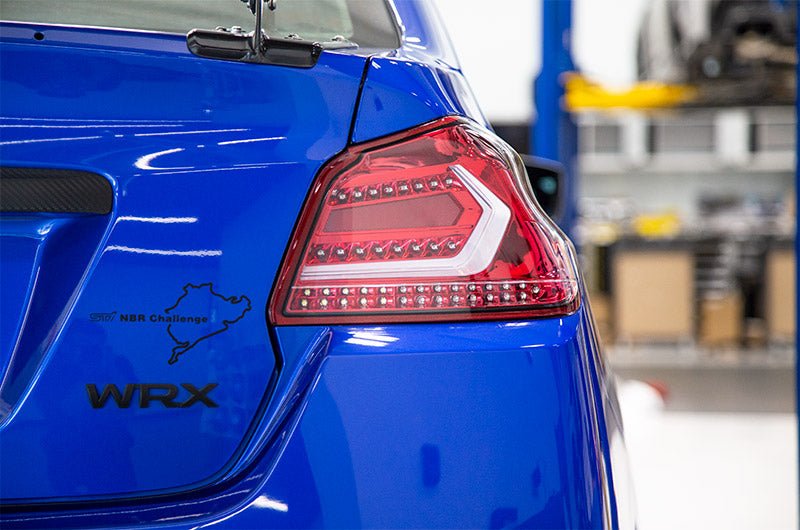 OLM - OLM Evolution Tail Lights - Clear Lens, Red Base, White Bar - 2015-2021 Subaru WRX / STI