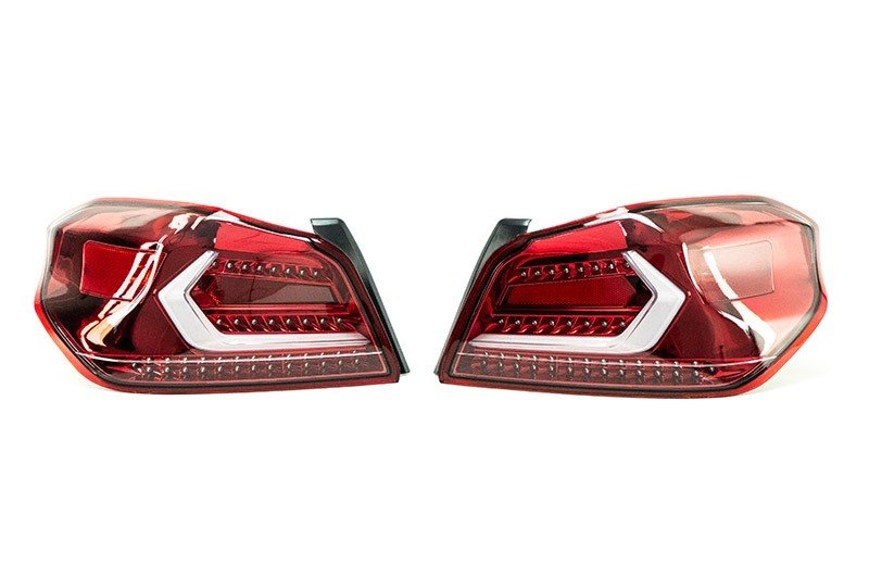 OLM - OLM Evolution Tail Lights - Clear Lens, Red Base, White Bar - 2015-2021 Subaru WRX / STI