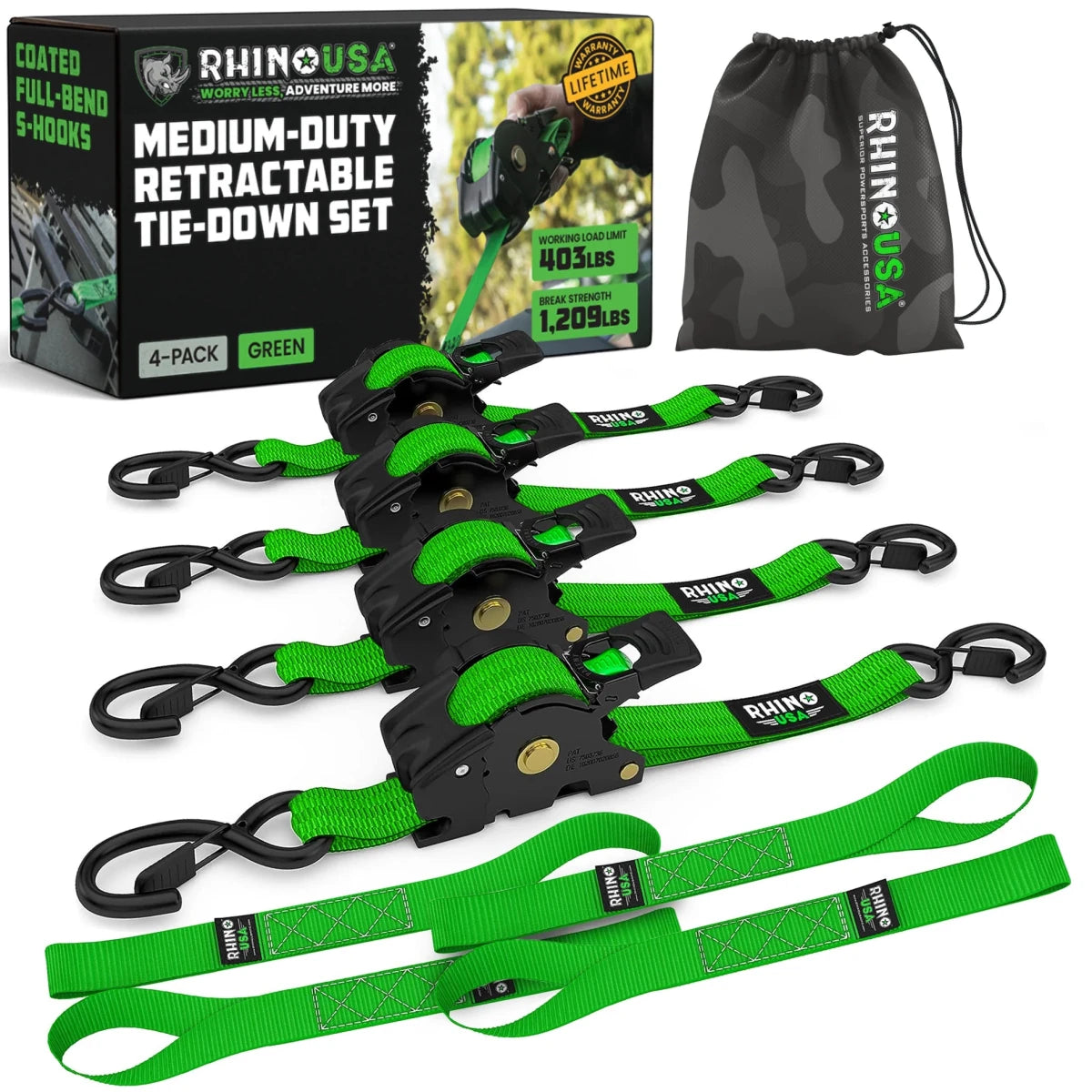 Rhino USA - Rhino USA Retractable Ratchet Straps (2Pk 1Inx10Ft)