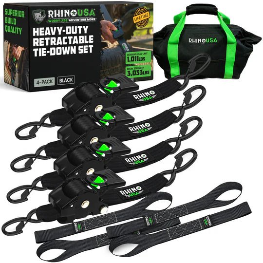 Rhino USA - Rhino USA Retractable Ratchet Straps (4 Pack, 2Inx10Ft)