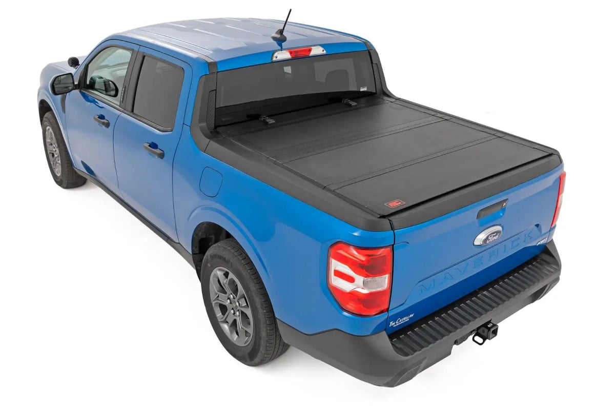 Rough Country - Rough Country Hard Tri - Fold Flip Up Bed Cover 4'6" Bed | Ford Maverick (22 - 24) - Panda Motorworks