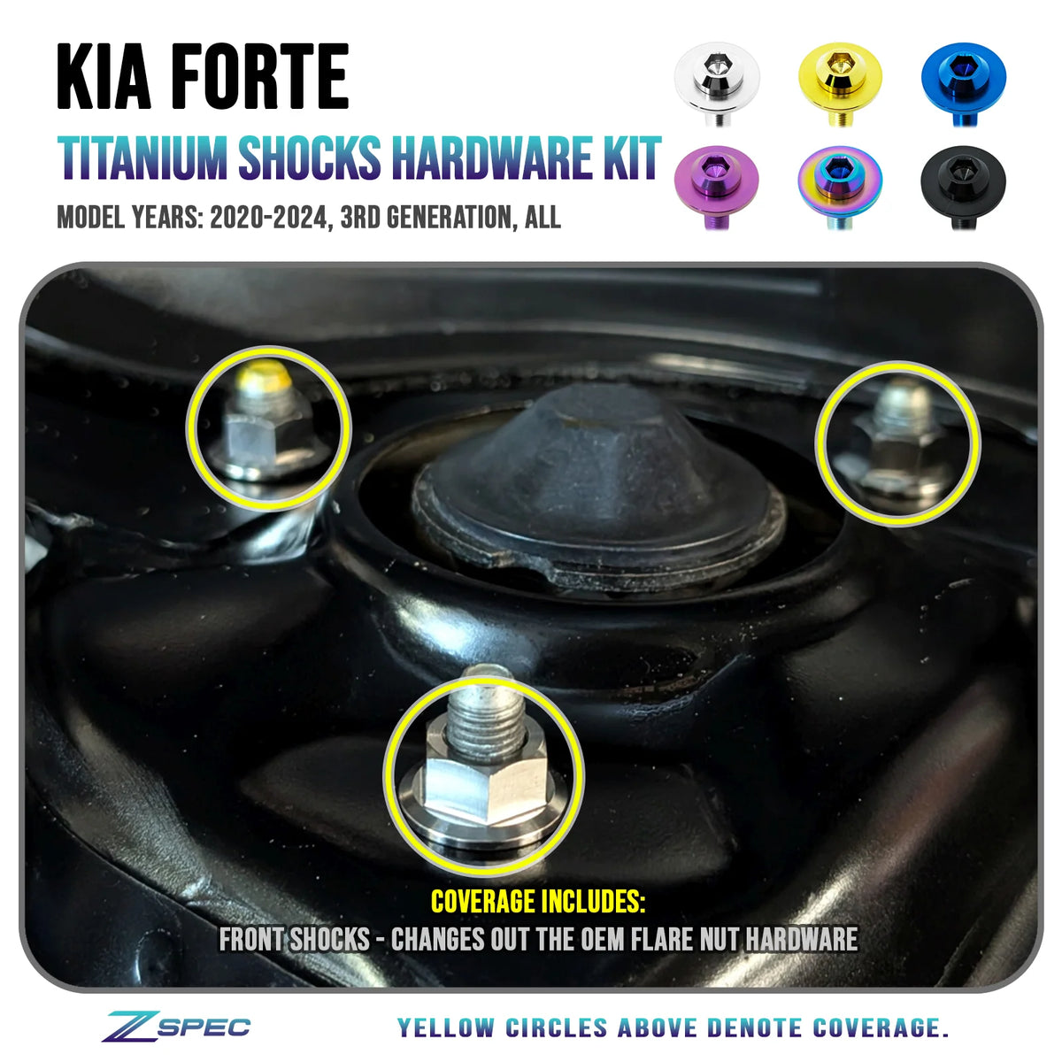 ZSPEC Front-Shocks Titanium Fastener Kit for 2019-24 Kia Forte GT