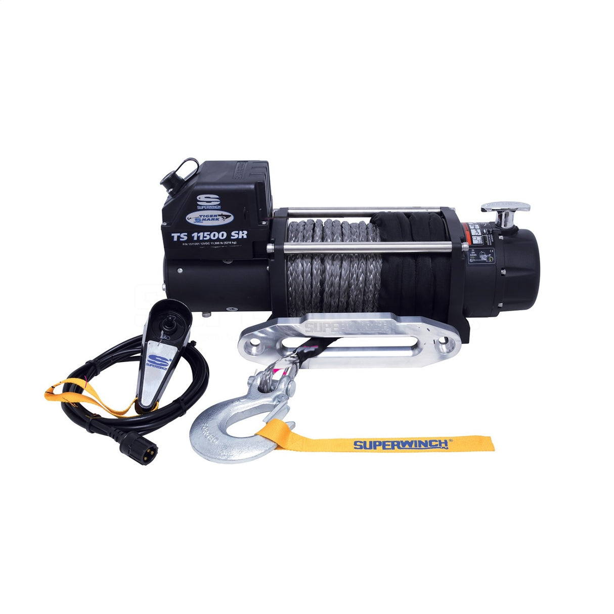 Superwinch 11500 LBS 12 VDC 3/8in x 80ft Synthetic Rope Tiger Shark 11500 Winch