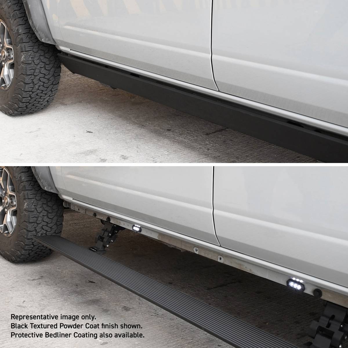 Go Rhino - Go Rhino 21 - 23 Ford Bronco E - BOARD E1 Electric Running Board Kit (No Drill) - Bedliner Coating - Panda Motorworks