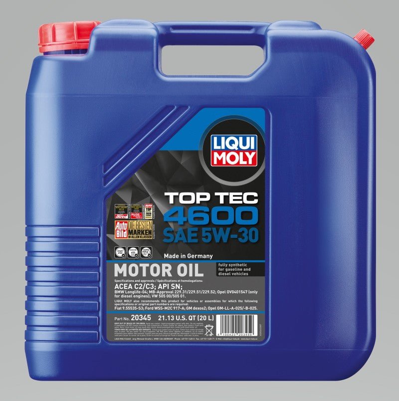 LIQUI MOLY - LIQUI MOLY 20L Top Tec 4600 Motor Oil 5W - 30 - Panda Motorworks