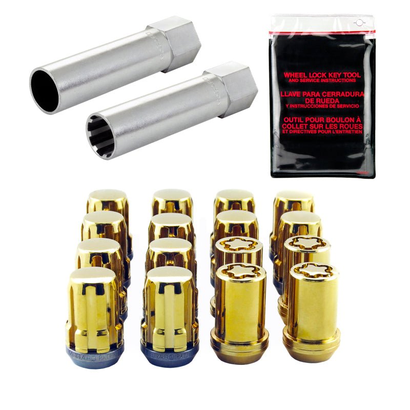 McGard - McGard SplineDrive Tuner 4 Lug Install Kit w/Locks & Tool (Cone) M12X1.5 / 13/16 Hex - Gold