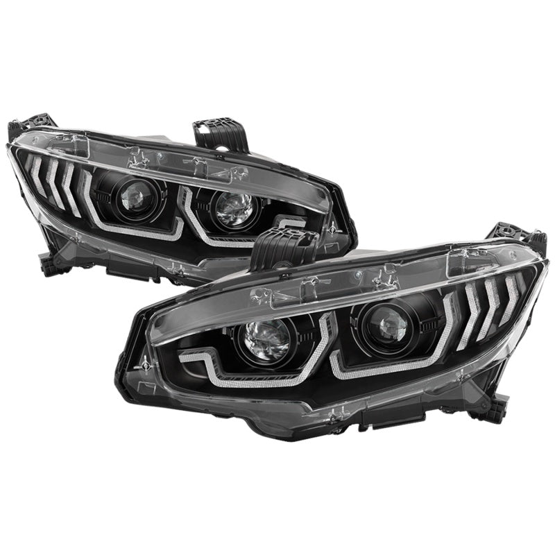 SPYDER - Spyder 16 - 18 Honda Civic 4Dr w/LED Seq Turn Sig Lights Proj Headlight - Black - PRO - YD - HC16 - SEQ - BK - Panda Motorworks