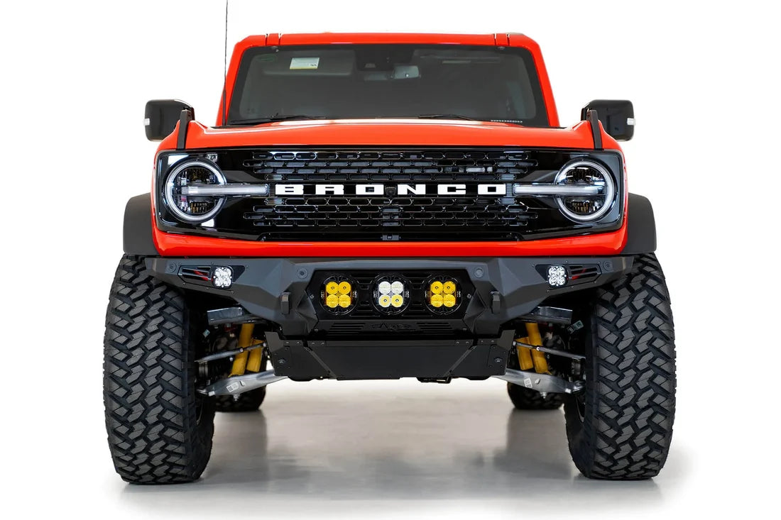 CLEARANCE - Addictive Desert Designs 21-22 Bronco Bomber Front Bumber (w/ 3 baja designs lp4 mounts)