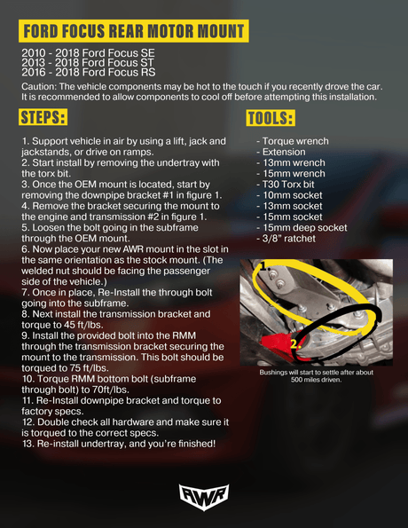 AWR Racing - AWR Racing 2016 - 2018 Ford Focus RS mount kit - Panda Motorworks