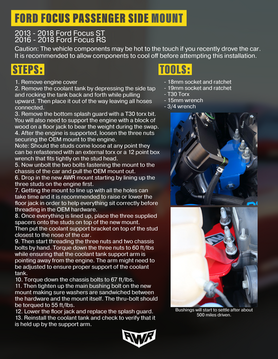 AWR Racing 2013 - 2018 Ford Focus ST mount kit