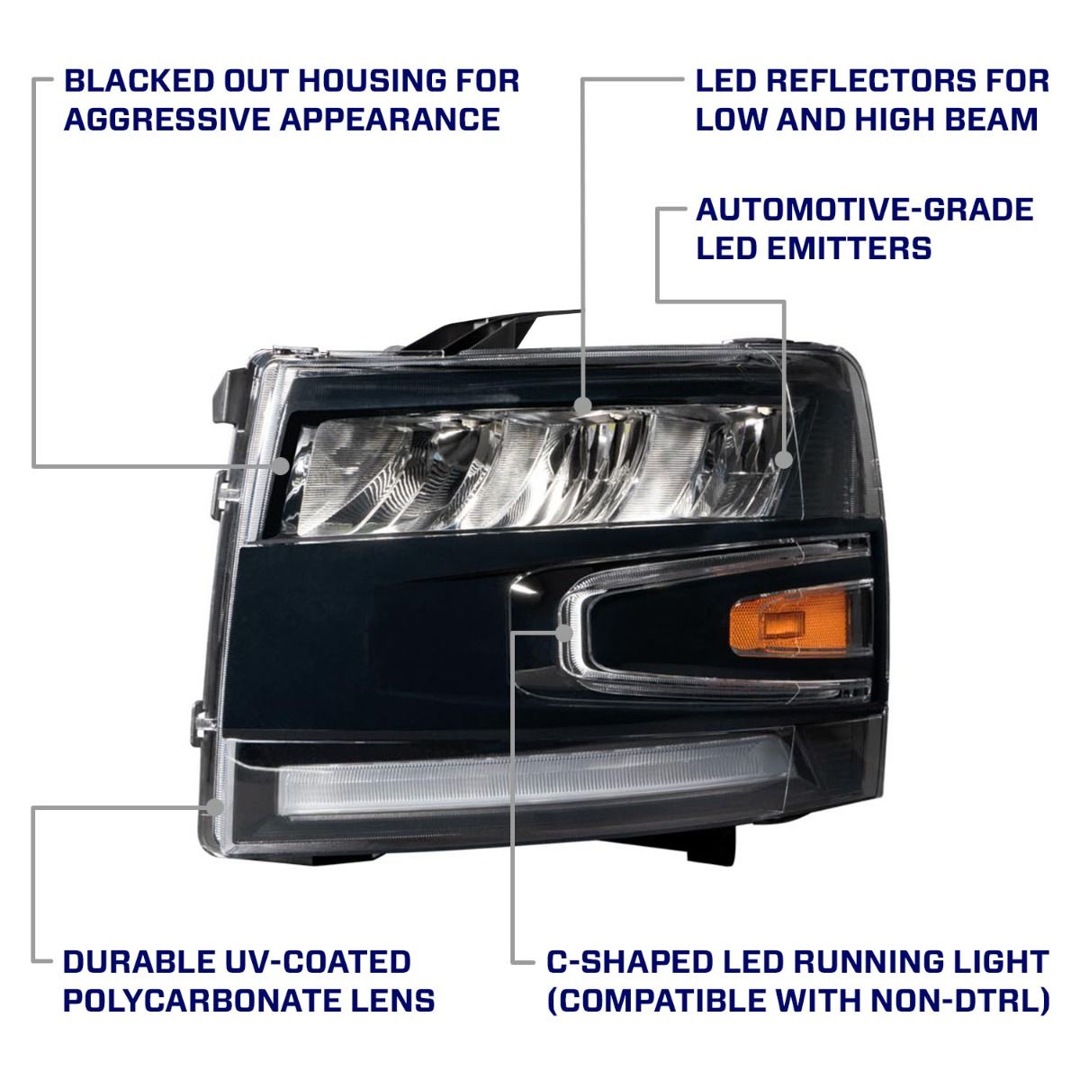Form Lighting - 2007 - 2013 Chevrolet Silverado LED Reflector Headlights (pair)