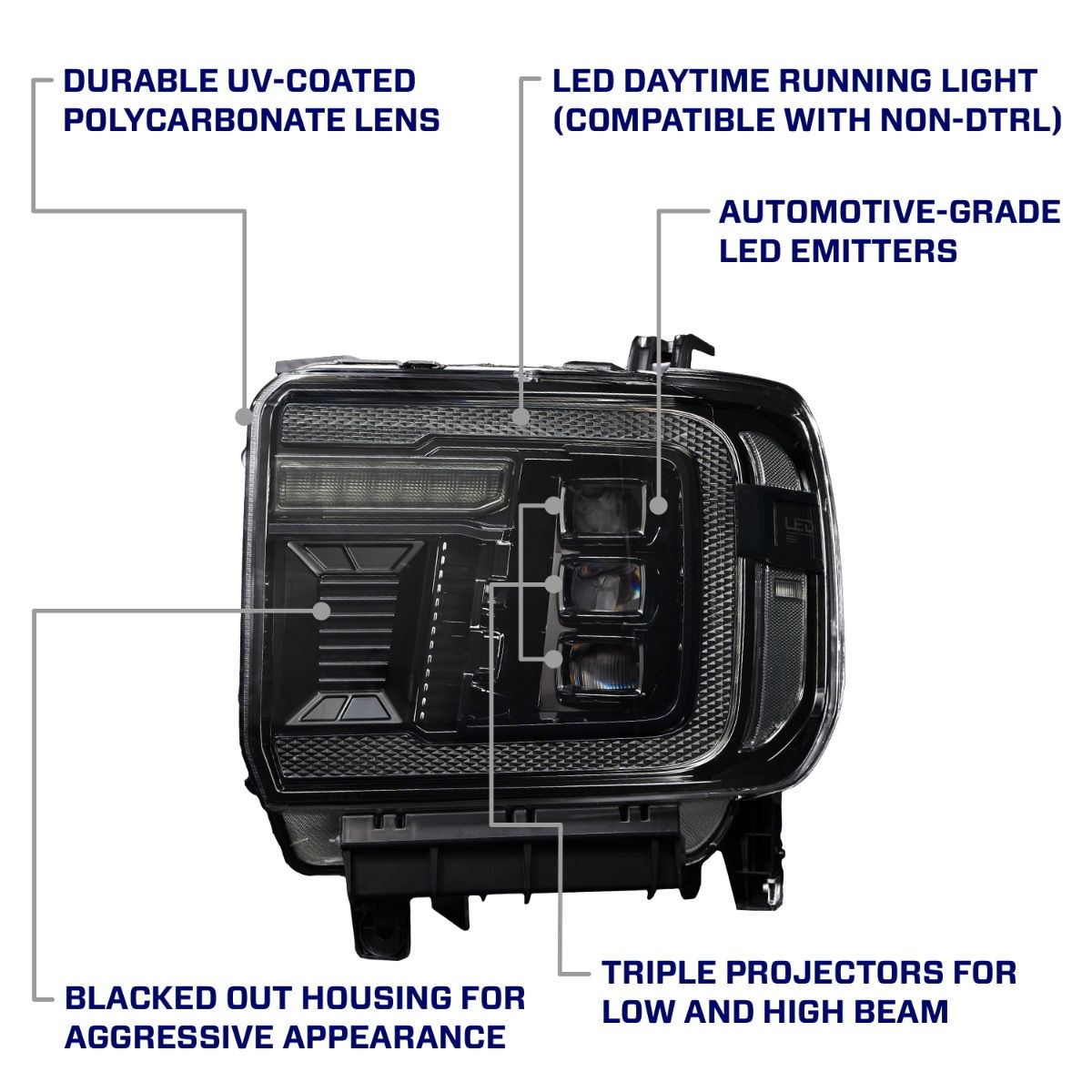Form Lighting - 2014 - 2018 GMC Sierra 1500 LED Projector Headlights with Amber DRL (pair)