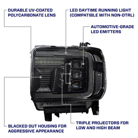 Form Lighting - 2014 - 2018 GMC Sierra 1500 LED Projector Headlights with Amber DRL (pair)