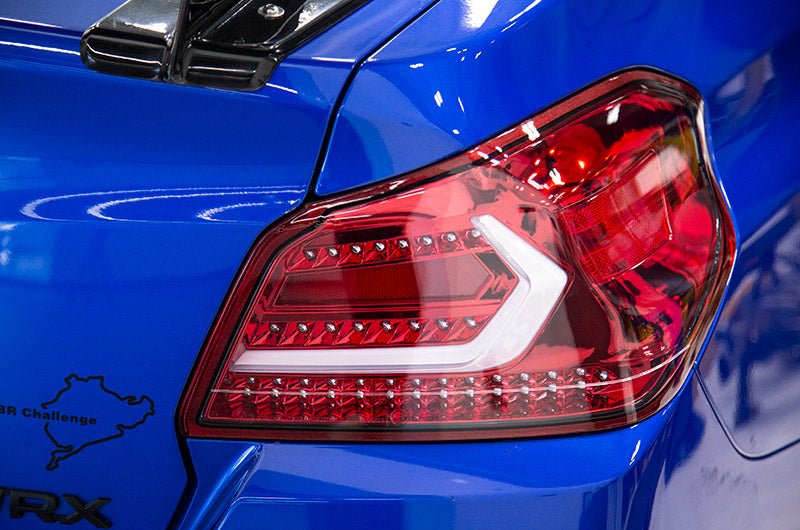 OLM - OLM Evolution Tail Lights - Clear Lens, Red Base, White Bar - 2015-2021 Subaru WRX / STI