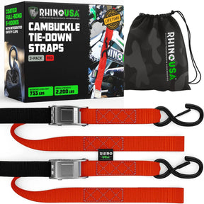 Rhino USA - Rhino USA Cambuckle Motorcycle Tiedown Straps 2 - Pack 1.5In X 8Ft
