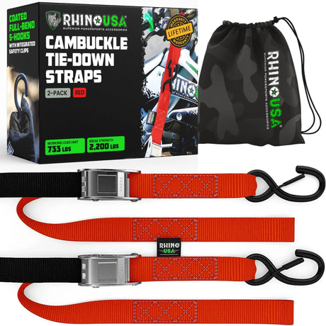 Rhino USA - Rhino USA Cambuckle Motorcycle Tiedown Straps 2 - Pack 1.5In X 8Ft