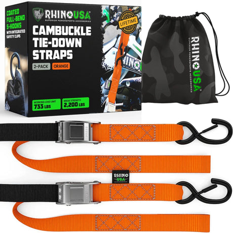 Rhino USA - Rhino USA Cambuckle Motorcycle Tiedown Straps 2 - Pack 1.5In X 8Ft