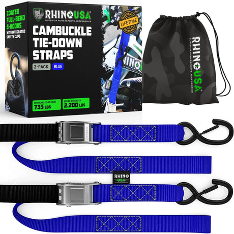 Rhino USA - Rhino USA Cambuckle Motorcycle Tiedown Straps 2 - Pack 1.5In X 8Ft