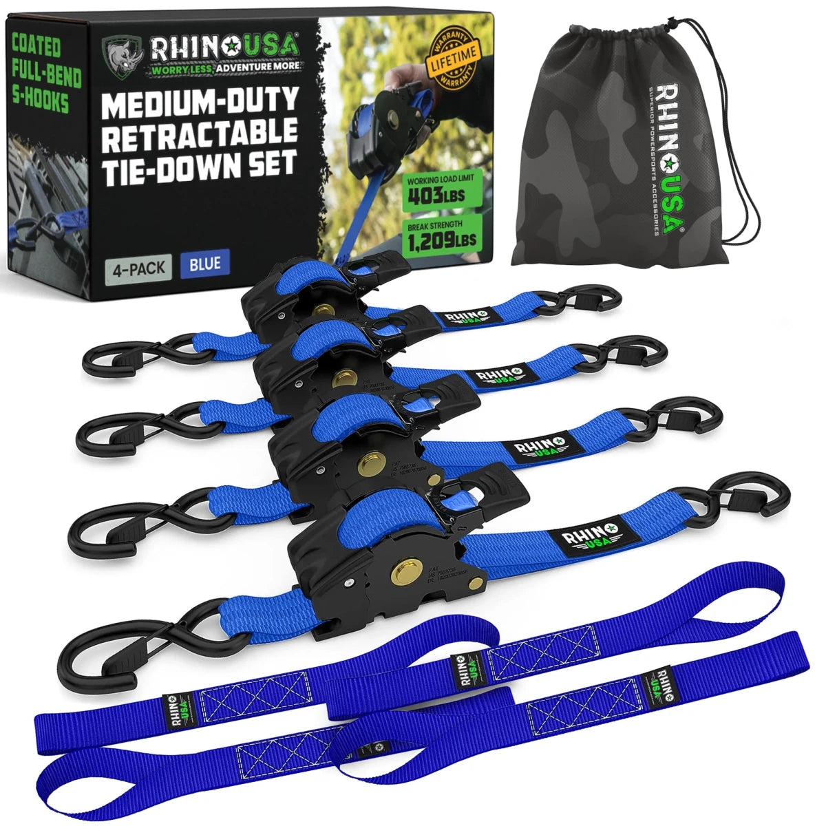 Rhino USA - Rhino USA Retractable Ratchet Straps (2Pk 1Inx10Ft)