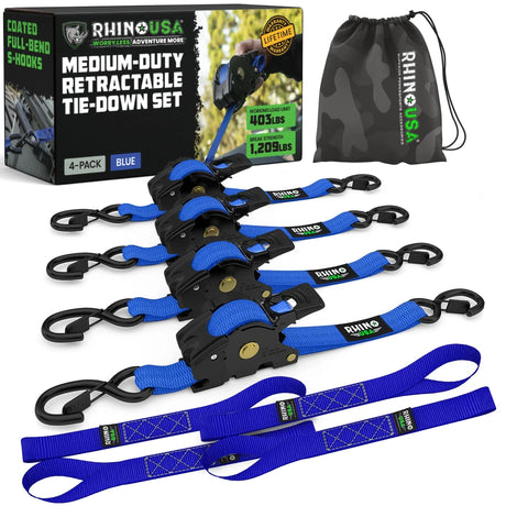Rhino USA - Rhino USA Retractable Ratchet Straps (2Pk 1Inx10Ft)