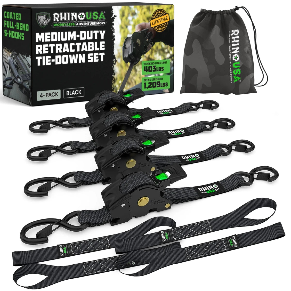 Rhino USA - Rhino USA Retractable Ratchet Straps (2Pk 1Inx10Ft)