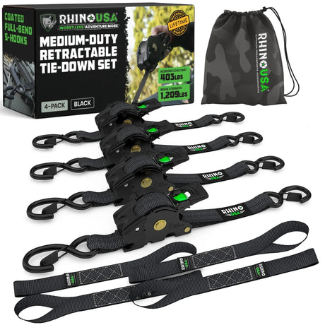 Rhino USA - Rhino USA Retractable Ratchet Straps (2Pk 1Inx10Ft)