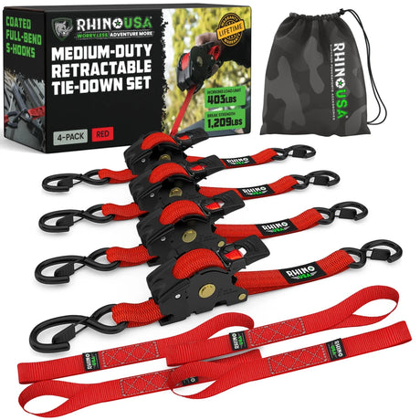 Rhino USA - Rhino USA Retractable Ratchet Straps (2Pk 1Inx10Ft)