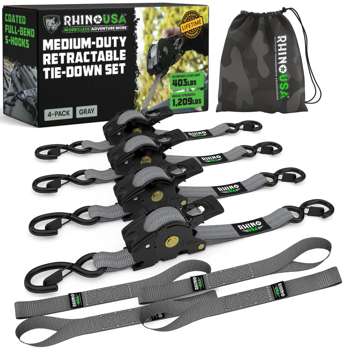 Rhino USA - Rhino USA Retractable Ratchet Straps (2Pk 1Inx10Ft)