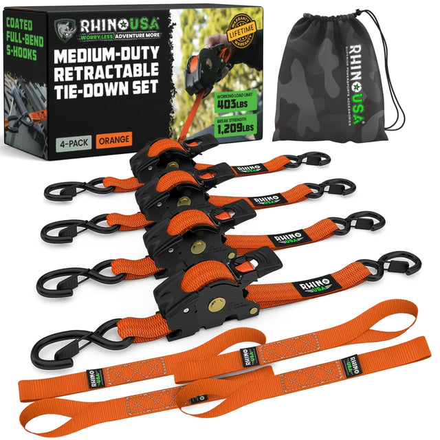 Rhino USA - Rhino USA Retractable Ratchet Straps (2Pk 1Inx10Ft)