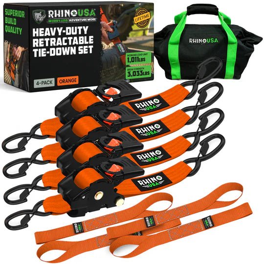 Rhino USA - Rhino USA Retractable Ratchet Straps (4 Pack, 2Inx10Ft)
