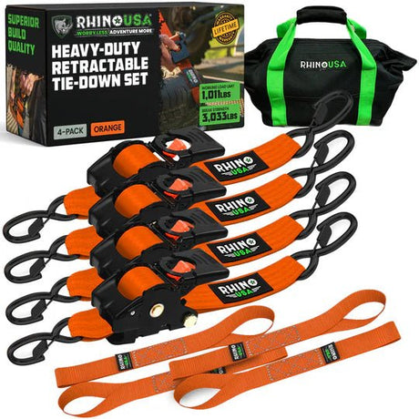 Rhino USA - Rhino USA Retractable Ratchet Straps (4 Pack, 2Inx10Ft)