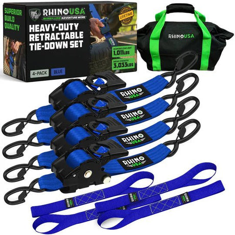 Rhino USA - Rhino USA Retractable Ratchet Straps (4 Pack, 2Inx10Ft)