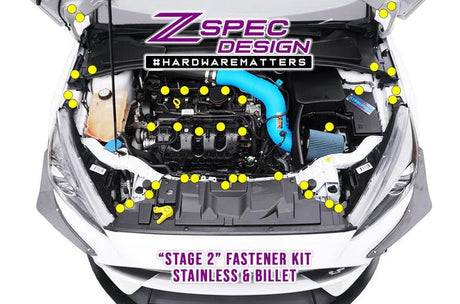 ZSPEC DESIGN - ZSPEC "STAGE 2" DRESS UP BOLTS® FASTENER KIT FOR FORD FOCUS RS & ST, STAINLESS & BILLET - Panda Motorworks