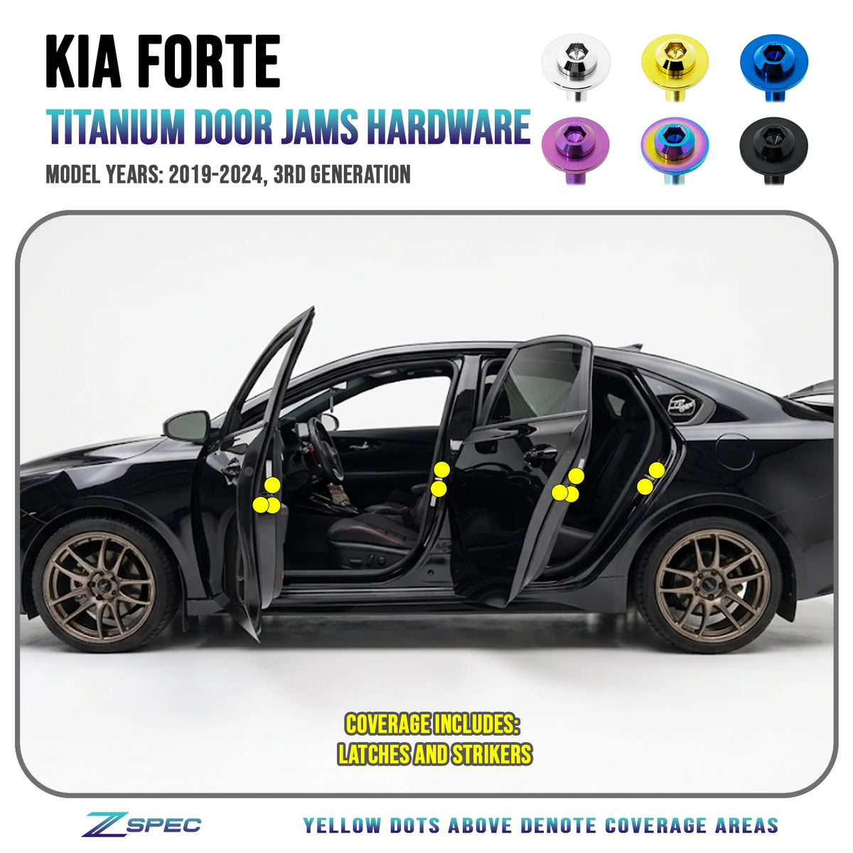 ZSPEC Titanium Door-Jams Fastener Kit for 2020-24 Kia Forte BD 1.6L