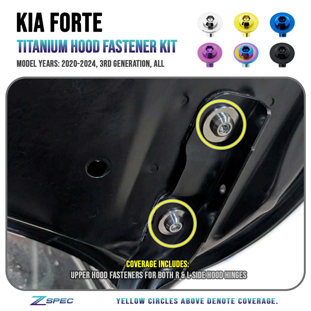 ZSPEC Titanium Hood Fastener Kit for 2020-24 Kia Forte BD 1.6L