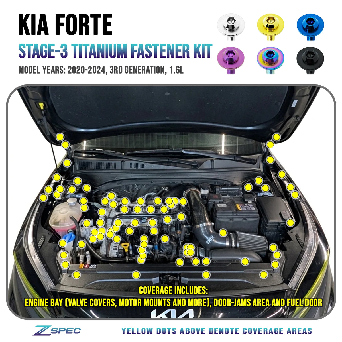 ZSPEC Stage-3 Fastener Kit for 2020-24 Kia Forte BD 1.6L, Titanium