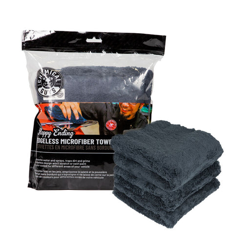 Chemical Guys Happy Ending Ultra Edgeless Microfiber Towel - 16in x 16in - Black - 3 Pack