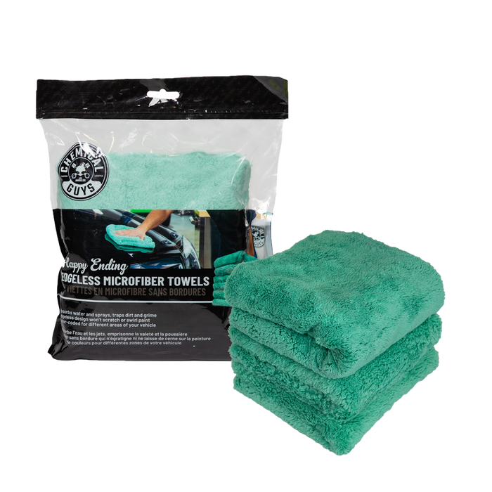 Chemical Guys Happy Ending Ultra Edgeless Microfiber Towel - 16in x 16in - Green - 3 Pack