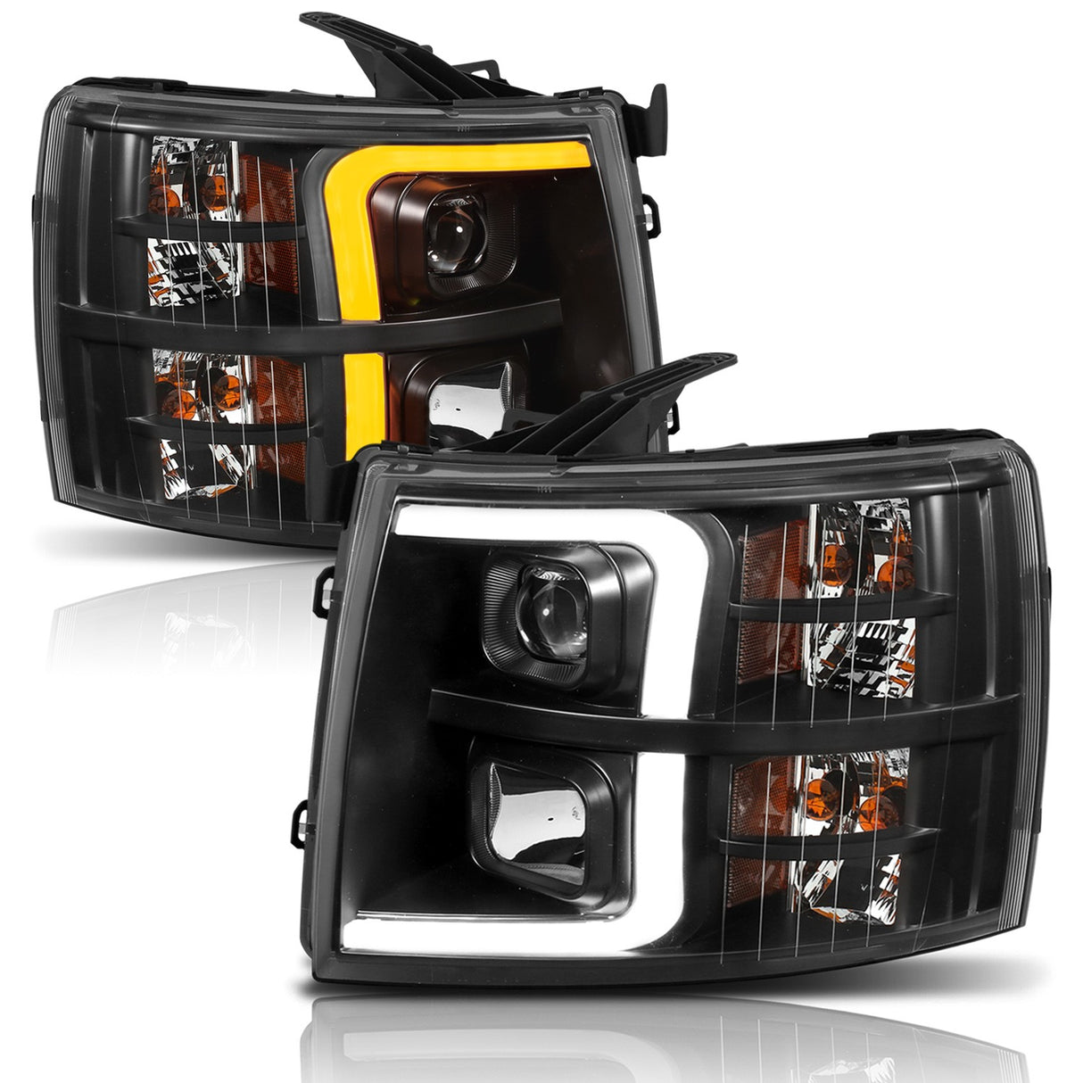 CHEVY SILVERADO 1500/2500/3500 07-13/1500 HYBRID 09-13 PROJECTOR PLANK STYLE SWITCHBACK H.L BLACK /AMBER