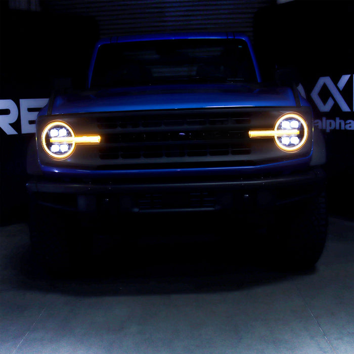 AlphaRex 21-24 Ford Bronco NOVA LED Proj Headlights Alpha-Black w/Activ Light/Seq Signal/DRL
