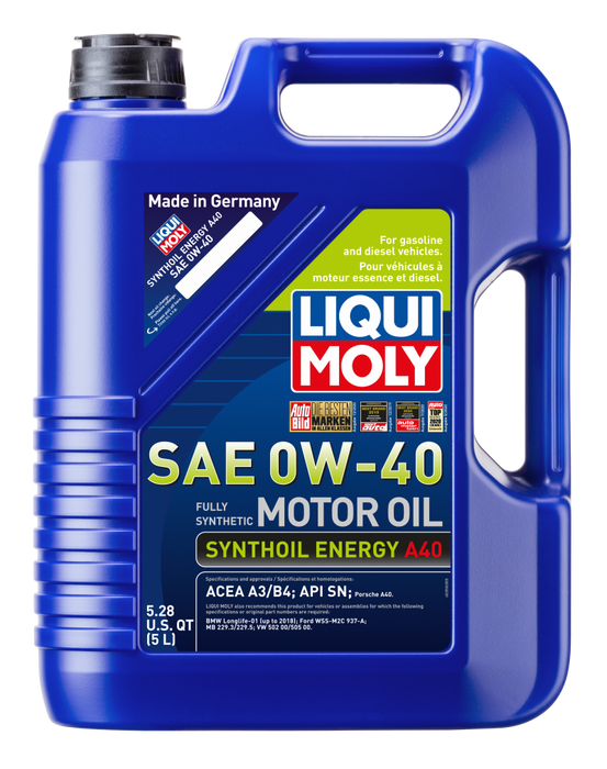 LIQUI MOLY 5L Synthoil Energy A40 Motor Oil SAE 0W40 - Case of 4