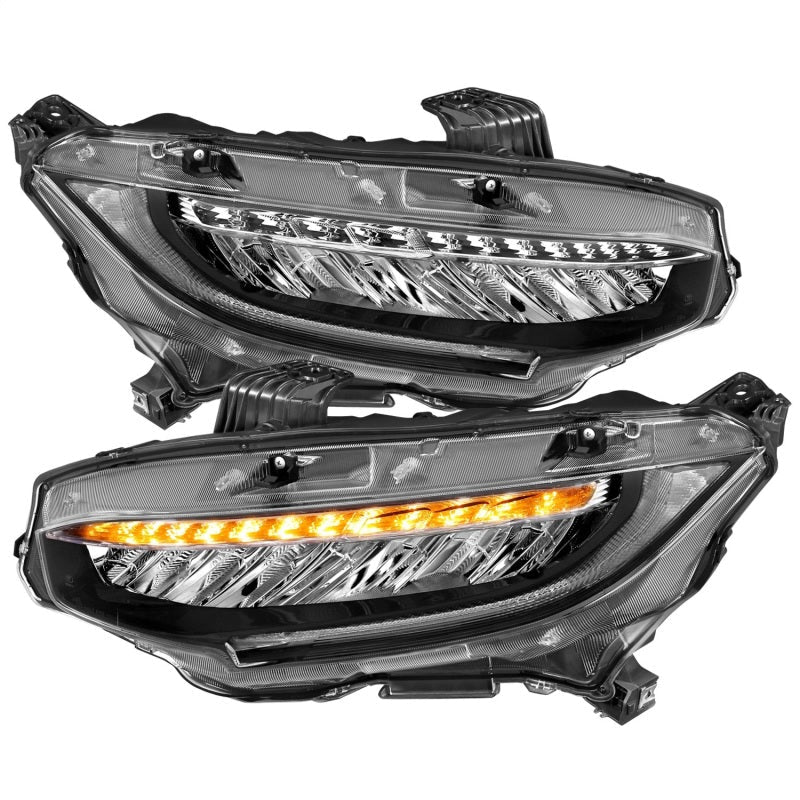 ANZO - ANZO 16 - 17 Honda Civic Projector Headlights Plank Style Black w/Amber/Sequential Turn Signal