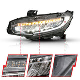 ANZO - ANZO 16 - 17 Honda Civic Projector Headlights Plank Style Black w/Amber/Sequential Turn Signal