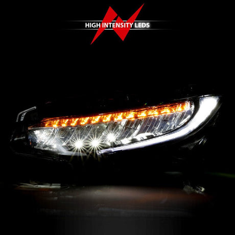 ANZO - ANZO 16 - 17 Honda Civic Projector Headlights Plank Style Black w/Amber/Sequential Turn Signal