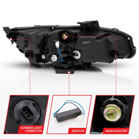 ANZO - ANZO 16 - 17 Honda Civic Projector Headlights Plank Style Black w/Amber/Sequential Turn Signal