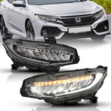 ANZO - ANZO 16 - 17 Honda Civic Projector Headlights Plank Style Black w/Amber/Sequential Turn Signal
